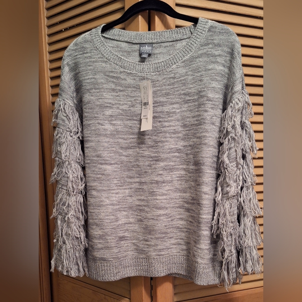 NWT New York & Co Soho Gray Fringe Sweater Long Sleeve Size Medium